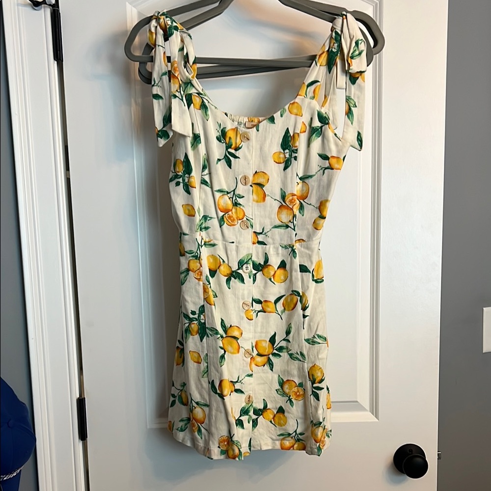 Cream Lemon Print Tie-Shoulder Sundress